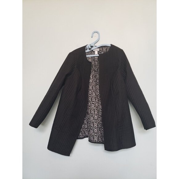 Catherines Womens Plus 0X Quilted Jacket Reversible Black Open Front Duster - Picture 3 of 7